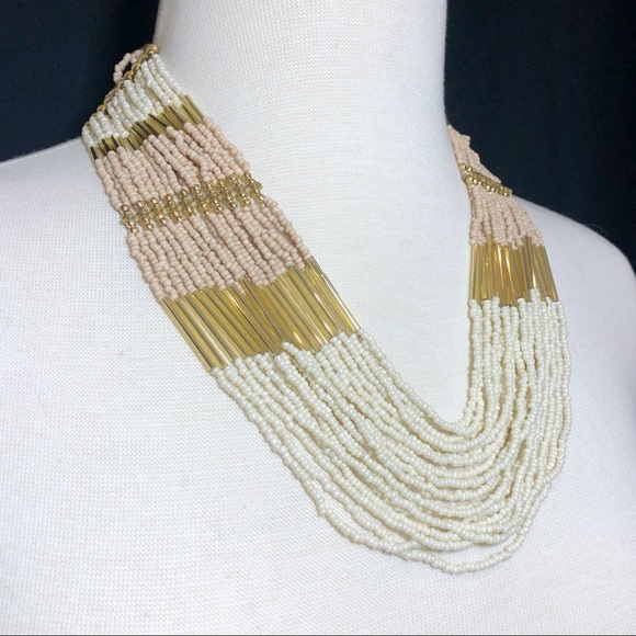 Layered Seed Bead Cream Ivory Necklace Earring Set - Picture 3 of 3
